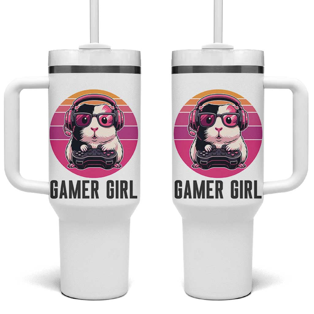 Funny Guinea Pig Video Game Rodent Lover Tumbler With Handle Gamers Girl Sunset Retro Gift - Wonder Print Shop