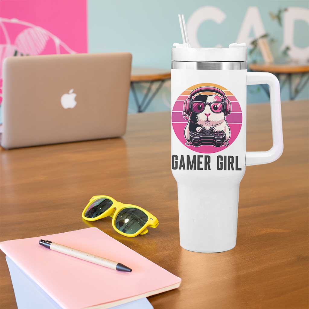 Funny Guinea Pig Video Game Rodent Lover Tumbler With Handle Gamers Girl Sunset Retro Gift - Wonder Print Shop