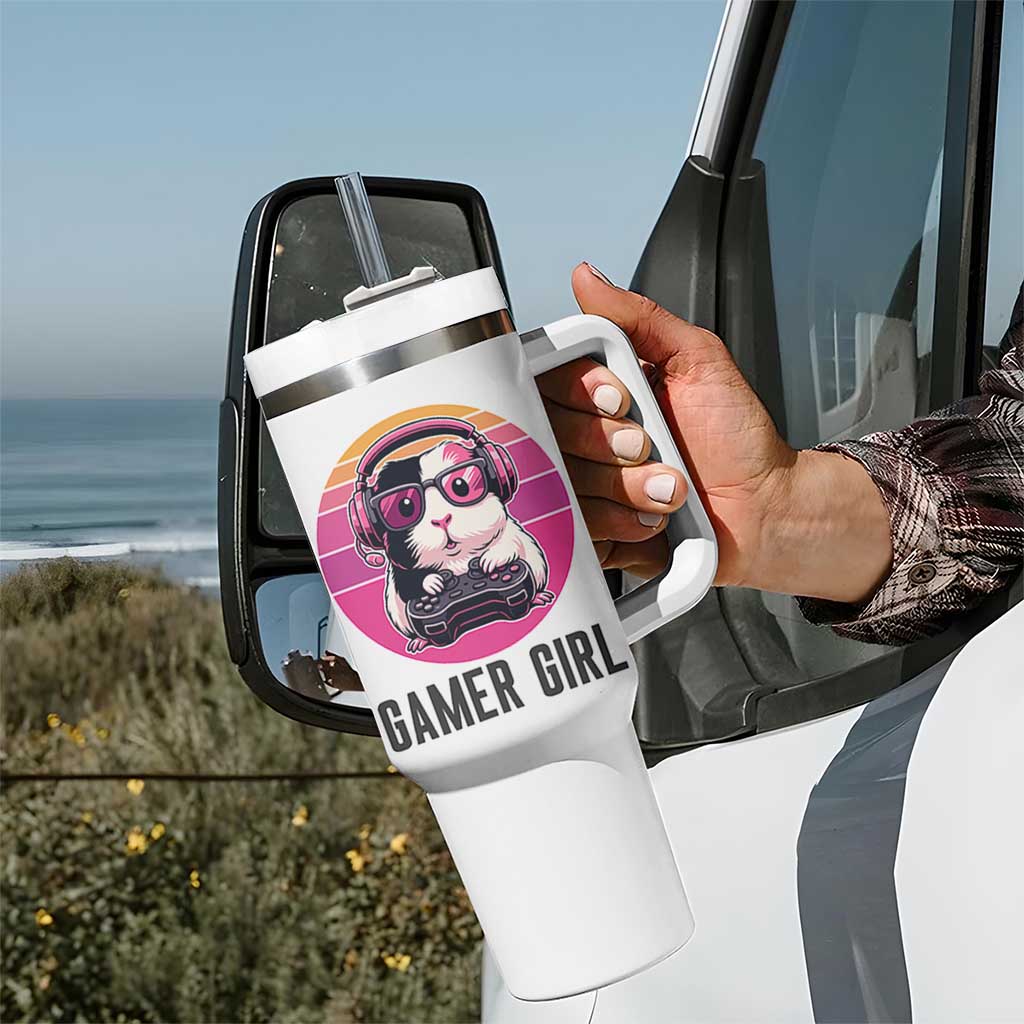 Funny Guinea Pig Video Game Rodent Lover Tumbler With Handle Gamers Girl Sunset Retro Gift - Wonder Print Shop