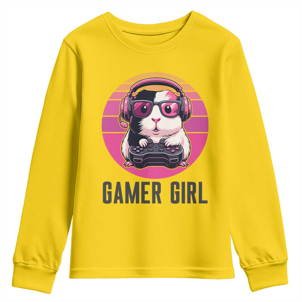 Funny Guinea Pig Video Game Rodent Lover Youth Sweatshirt Gamers Girl Sunset Retro Gift - Wonder Print Shop