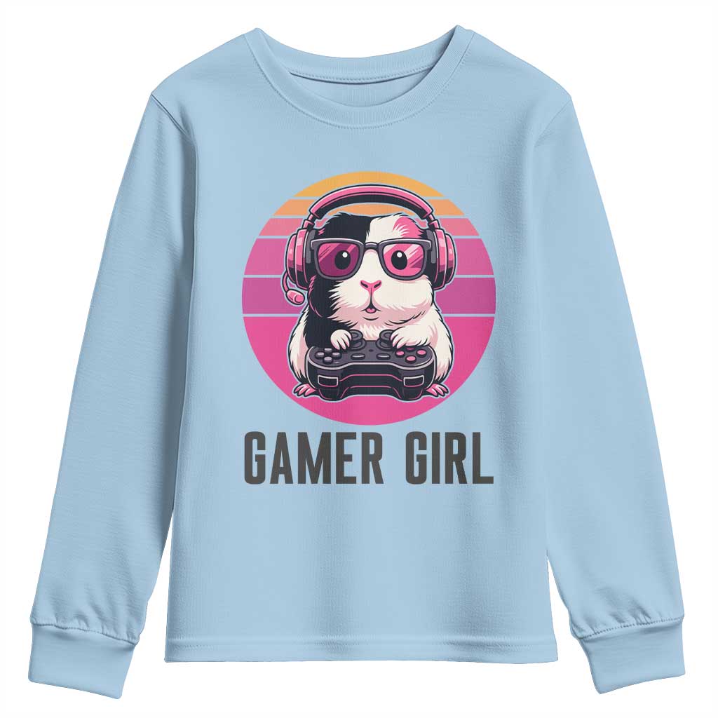 Funny Guinea Pig Video Game Rodent Lover Youth Sweatshirt Gamers Girl Sunset Retro Gift - Wonder Print Shop