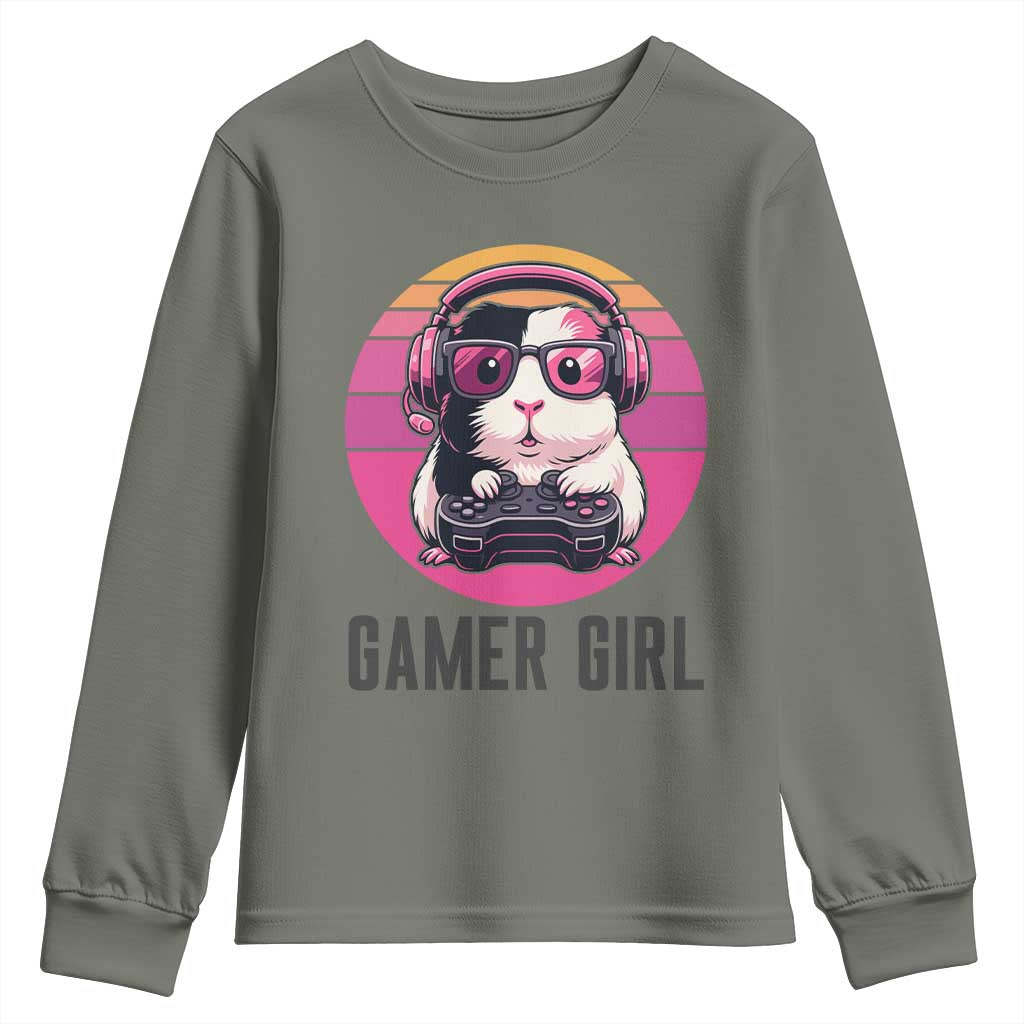 Funny Guinea Pig Video Game Rodent Lover Youth Sweatshirt Gamers Girl Sunset Retro Gift - Wonder Print Shop
