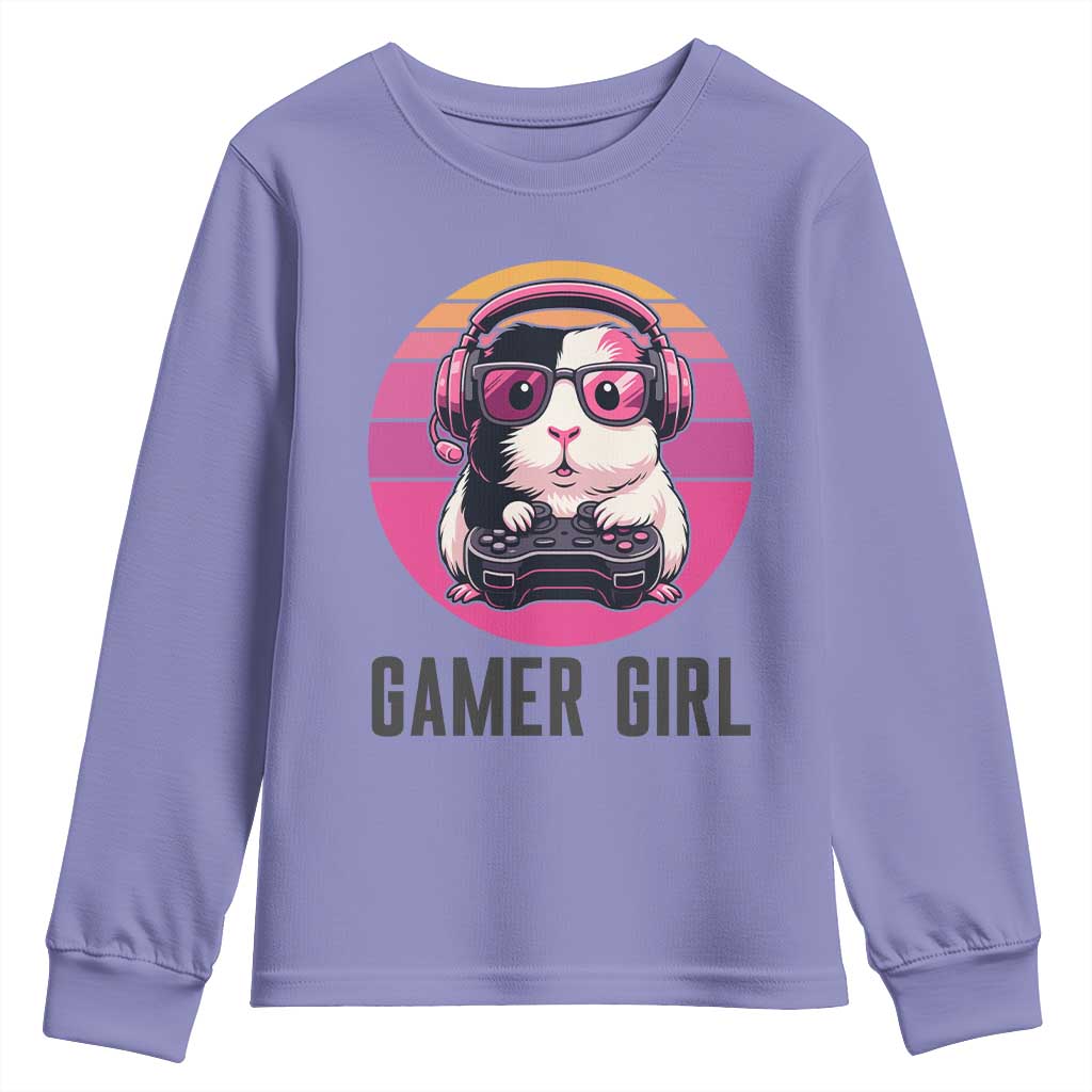 Funny Guinea Pig Video Game Rodent Lover Youth Sweatshirt Gamers Girl Sunset Retro Gift - Wonder Print Shop