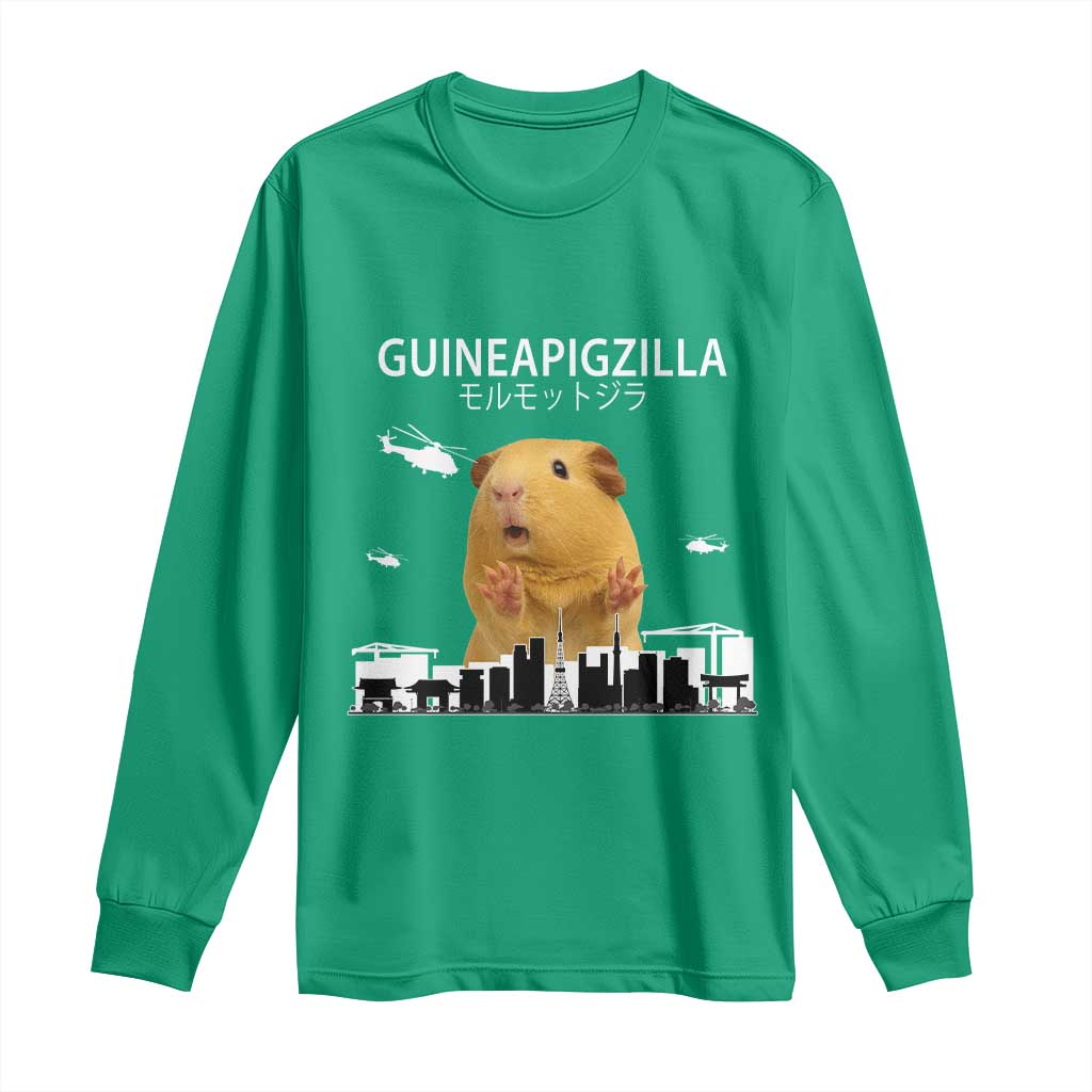 Funny Giant Guinea Pig Monster Roaring Tokyo Japan Long Sleeve Shirt Guineapigzilla - Wonder Print Shop