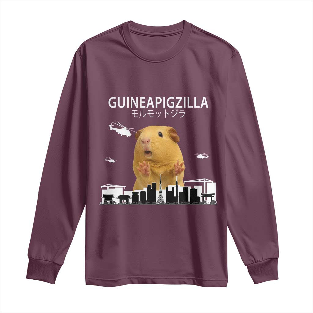 Funny Giant Guinea Pig Monster Roaring Tokyo Japan Long Sleeve Shirt Guineapigzilla - Wonder Print Shop