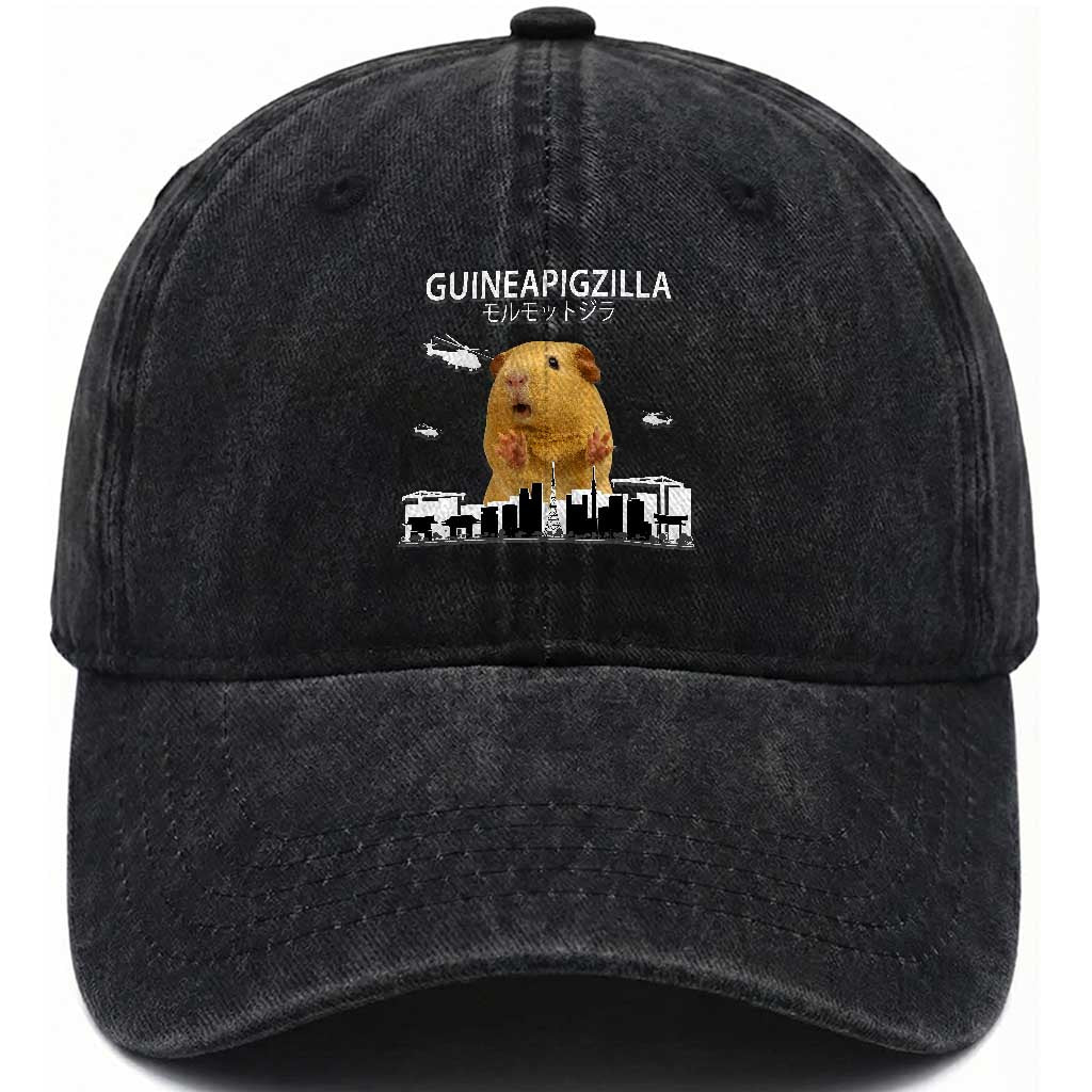 Funny Giant Guinea Pig Monster Roaring Tokyo Japan Washed Cotton Baseball Cap Guineapigzilla