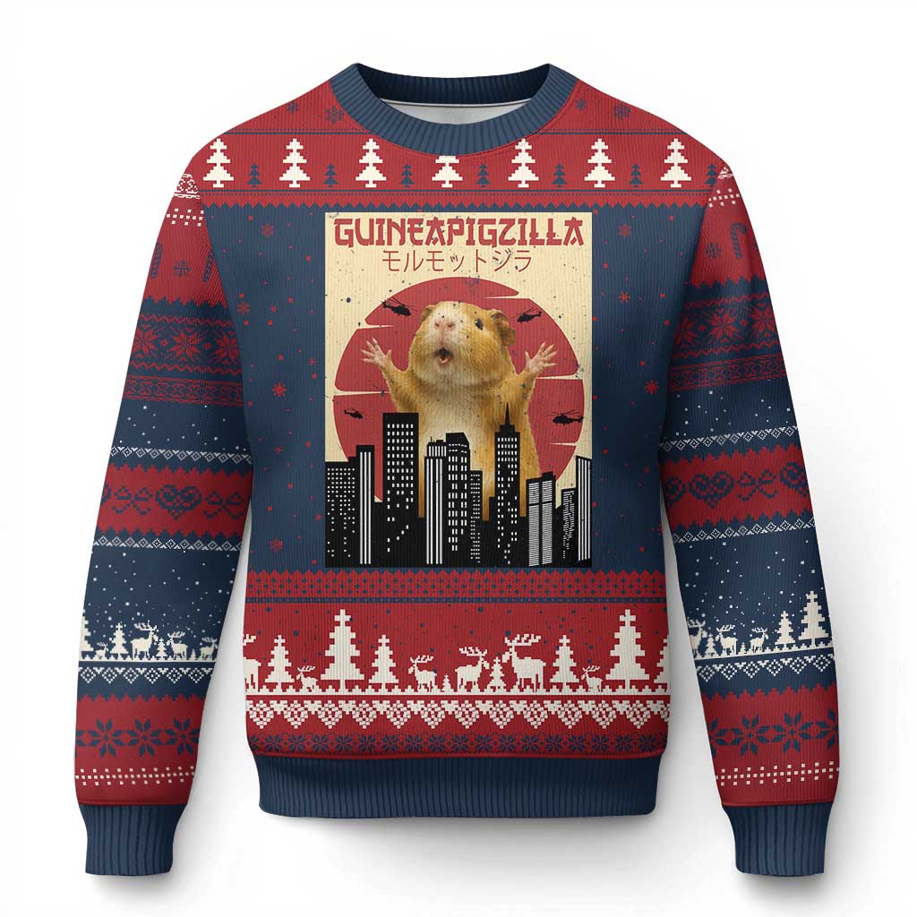 Guineapigzilla Giant Ugly Christmas Sweater Funny Guinea Pig Monster Tokyo Japan Gift - Wonder Print Shop