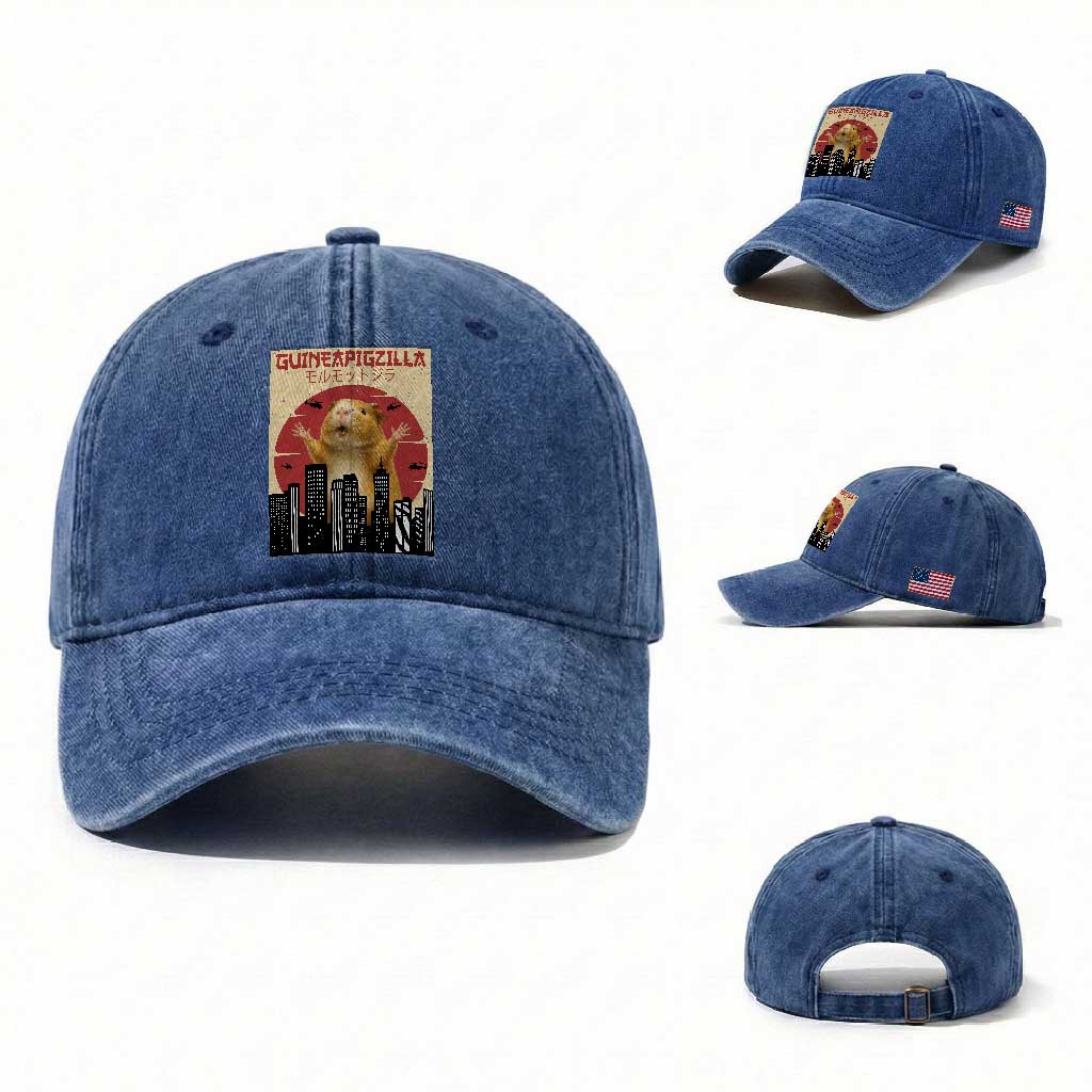 Guineapigzilla Giant Washed Cotton Baseball Cap Funny Guinea Pig Monster Tokyo Japan Gift