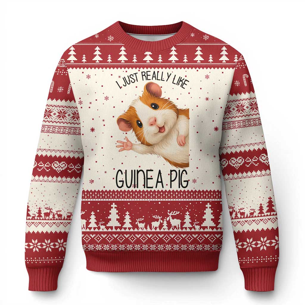 I Just Really Like Guinea Pigs Ugly Christmas Sweater Funny Cavy Lover - Wonder Print Shop