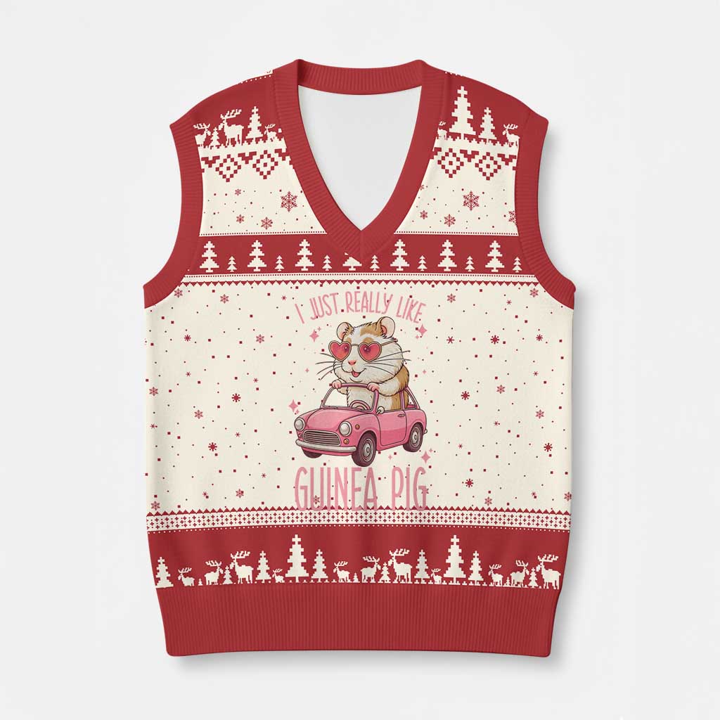 I Just Really Like Guinea Pigs V-Neck Knit Sweater Vest Pet Lover Gift For Girl - Wonder Print Shop