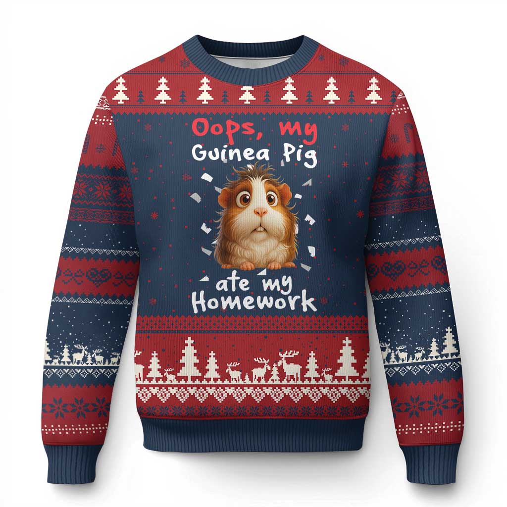 Oops My Guinea Pig Ate My Homework Ugly Christmas Sweater Funny Cavy Lover Gift - Wonder Print Shop
