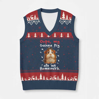 Oops My Guinea Pig Ate My Homework V-Neck Knit Sweater Vest Funny Cavy Lover Gift - Wonder Print Shop