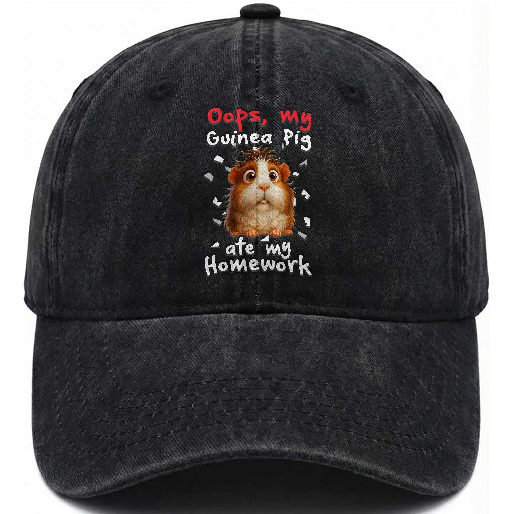 Oops My Guinea Pig Ate My Homework Washed Cotton Baseball Cap Funny Cavy Lover Gift