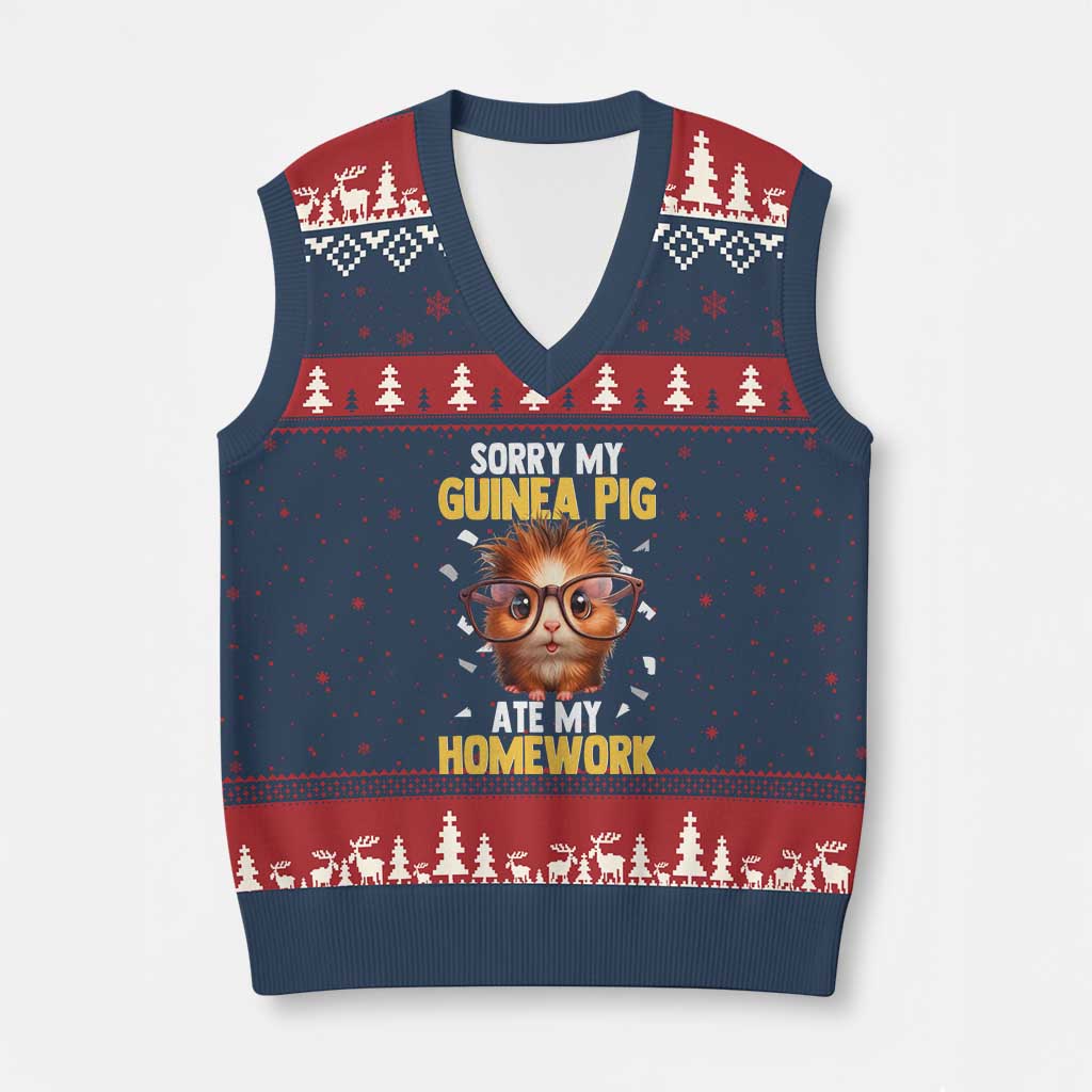Funny My Guinea Pig Ate My Homework V-Neck Knit Sweater Vest Gift For Rodent Lovers - Wonder Print Shop