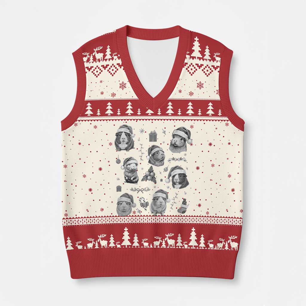 Christmas Guinea Pigs V-Neck Knit Sweater Vest Funny Cavy Lover Holiday Gift - Wonder Print Shop