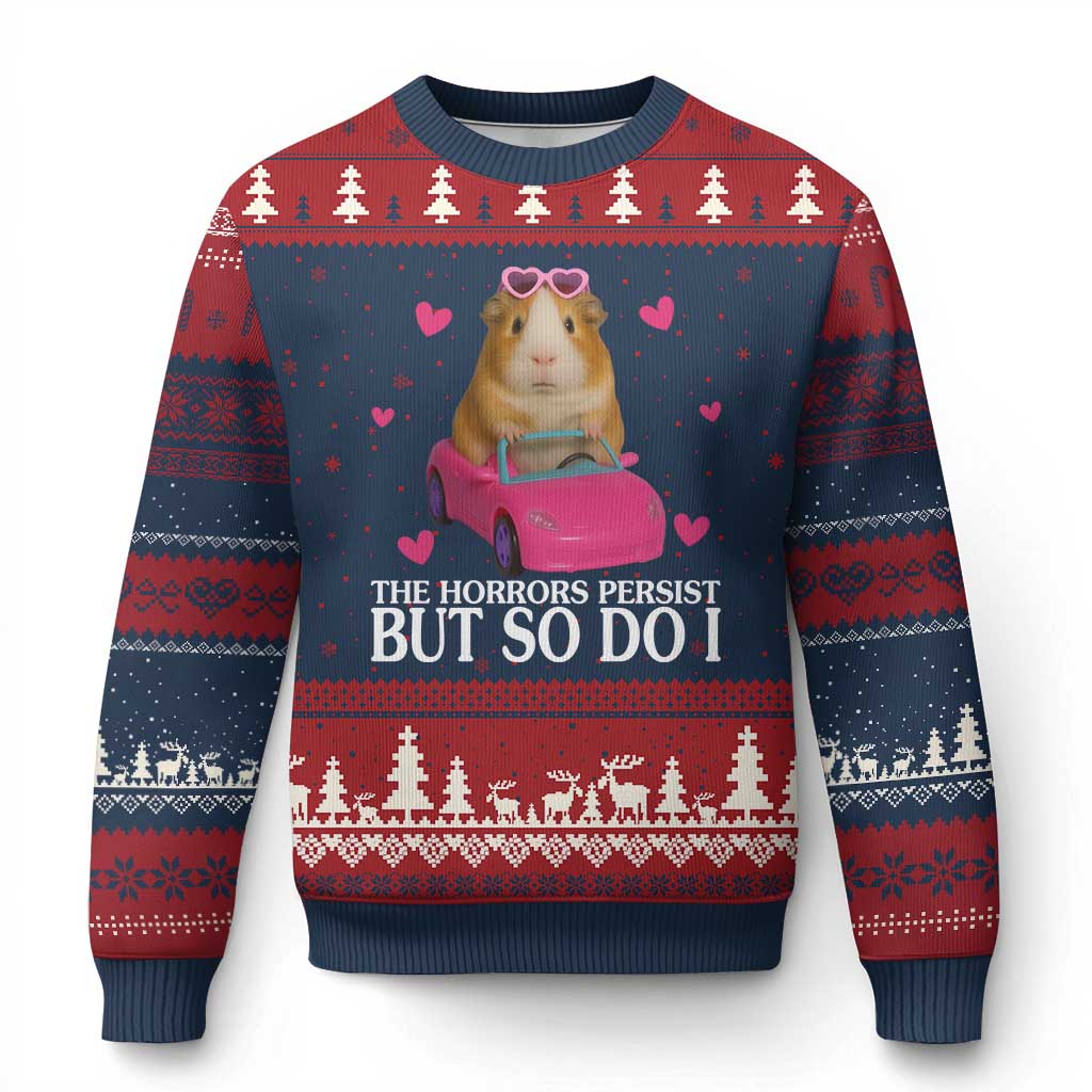 Funny Guinea Pig Lover Gift Ugly Christmas Sweater The Horrors Persist But So Do I - Wonder Print Shop