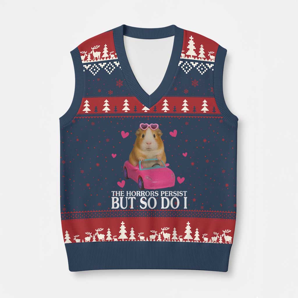 Funny Guinea Pig Lover Gift V-Neck Knit Sweater Vest The Horrors Persist But So Do I - Wonder Print Shop