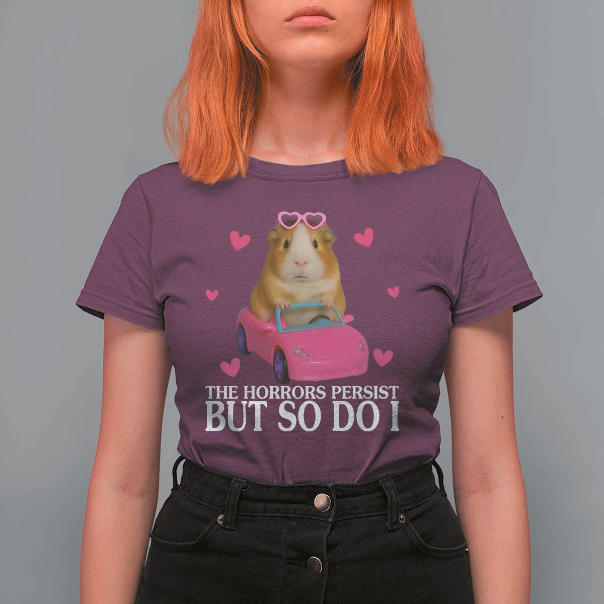 Funny Guinea Pig Lover Gift T Shirt For Women The Horrors Persist But So Do I - Wonder Print Shop