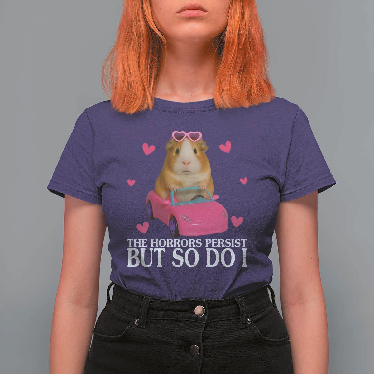Funny Guinea Pig Lover Gift T Shirt For Women The Horrors Persist But So Do I - Wonder Print Shop