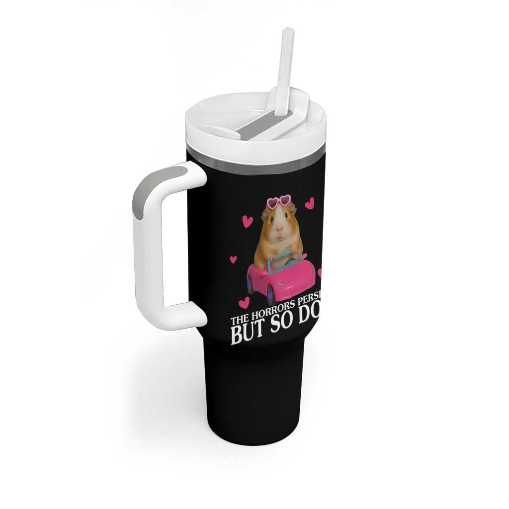 Funny Guinea Pig Lover Gift Tumbler With Handle The Horrors Persist But So Do I - Wonder Print Shop