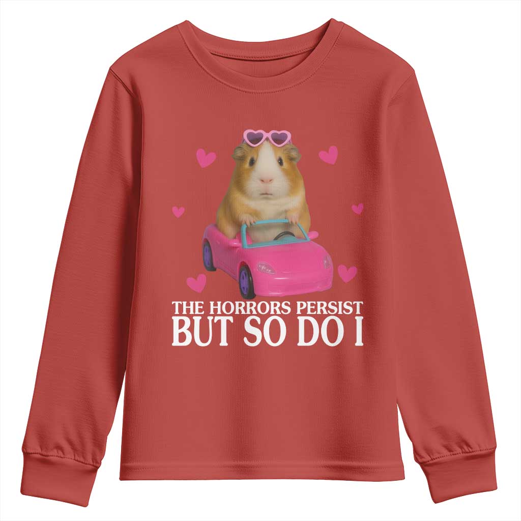 Funny Guinea Pig Lover Gift Youth Sweatshirt The Horrors Persist But So Do I - Wonder Print Shop