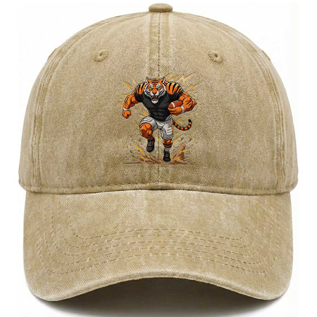 Tiger Football Lover Washed Cotton Baseball Cap Midwest Game Day Lifestyle