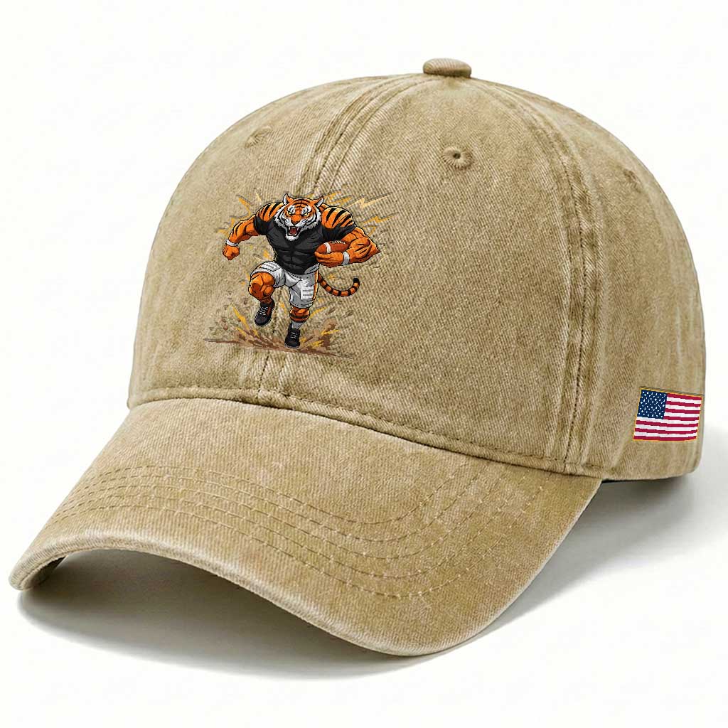 Tiger Football Lover Washed Cotton Baseball Cap Midwest Game Day Lifestyle