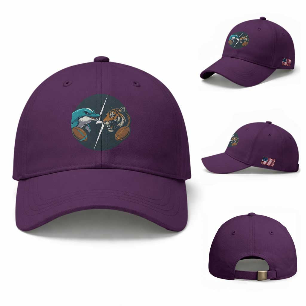 Funny Tiger Vs Dolphin Rivalry Baseball Cap Gift For FB Hardcore Fan