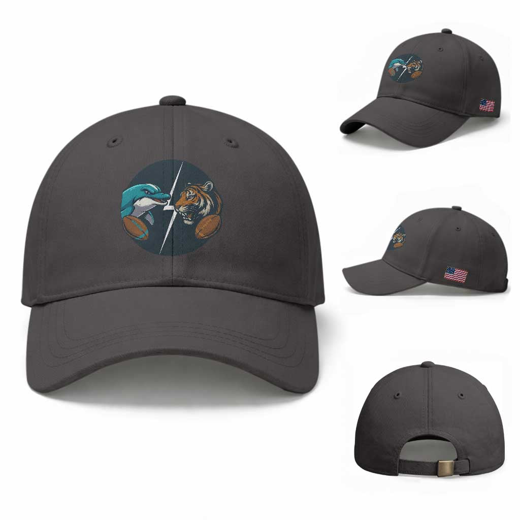 Funny Tiger Vs Dolphin Rivalry Baseball Cap Gift For FB Hardcore Fan