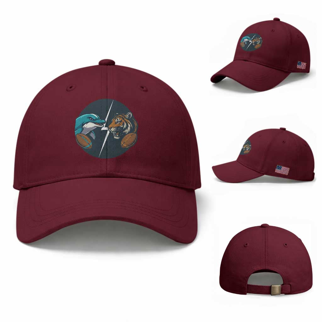 Funny Tiger Vs Dolphin Rivalry Baseball Cap Gift For FB Hardcore Fan