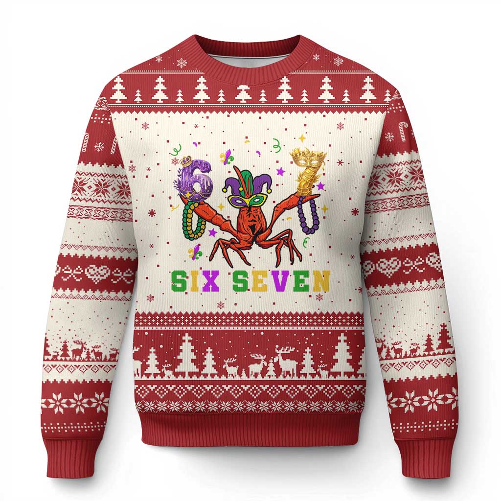 Funny 67 Crawfish Mardi Gras Ugly Christmas Sweater Six Seven Meme