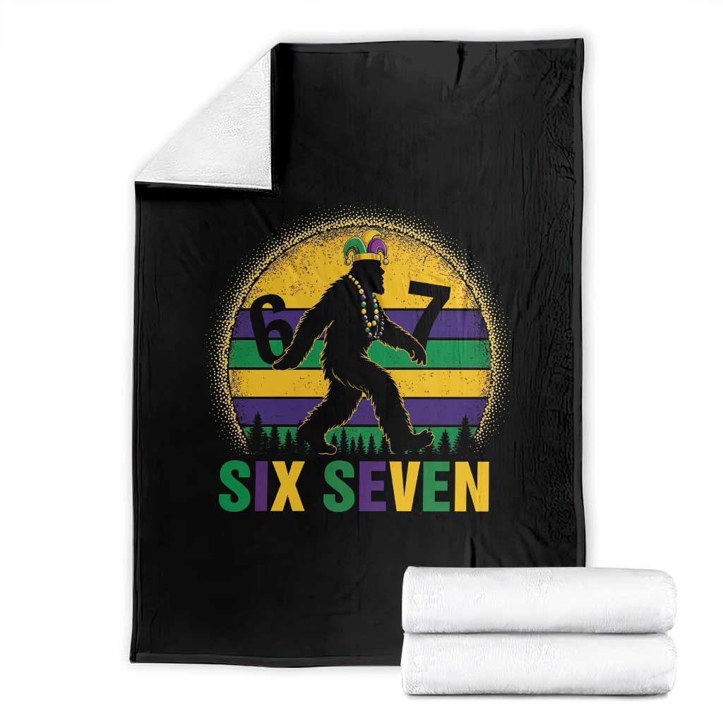 Funny Mardi Gras Bigfoot Throw Blanket Six Seven Meme