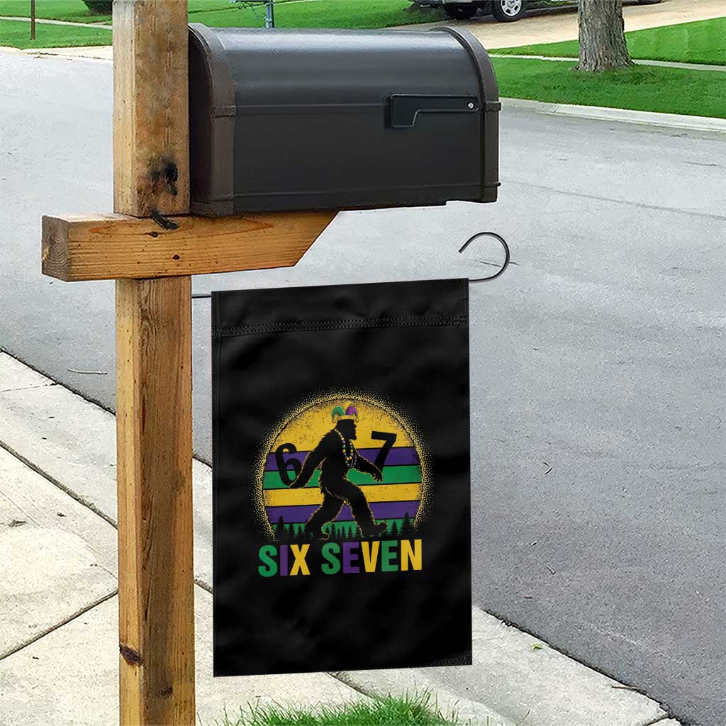 Funny Mardi Gras Bigfoot Garden Flag Six Seven Meme