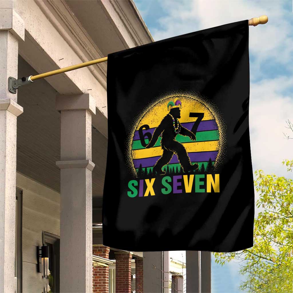 Funny Mardi Gras Bigfoot Garden Flag Six Seven Meme