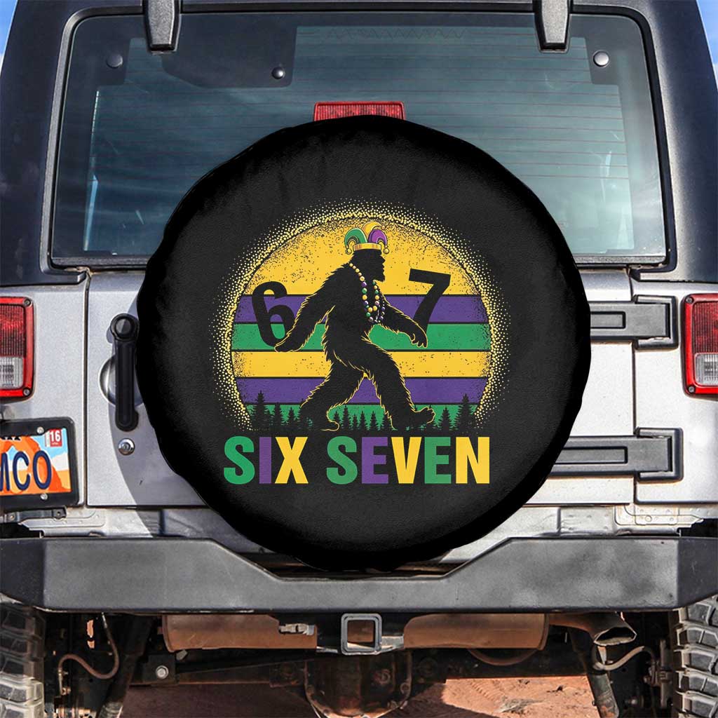Funny Mardi Gras Bigfoot Spare Tire Cover Six Seven Meme