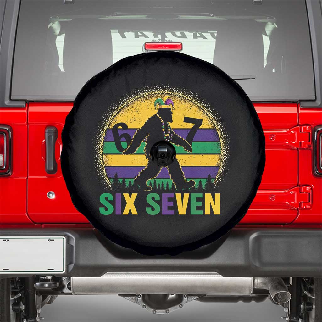 Funny Mardi Gras Bigfoot Spare Tire Cover Six Seven Meme