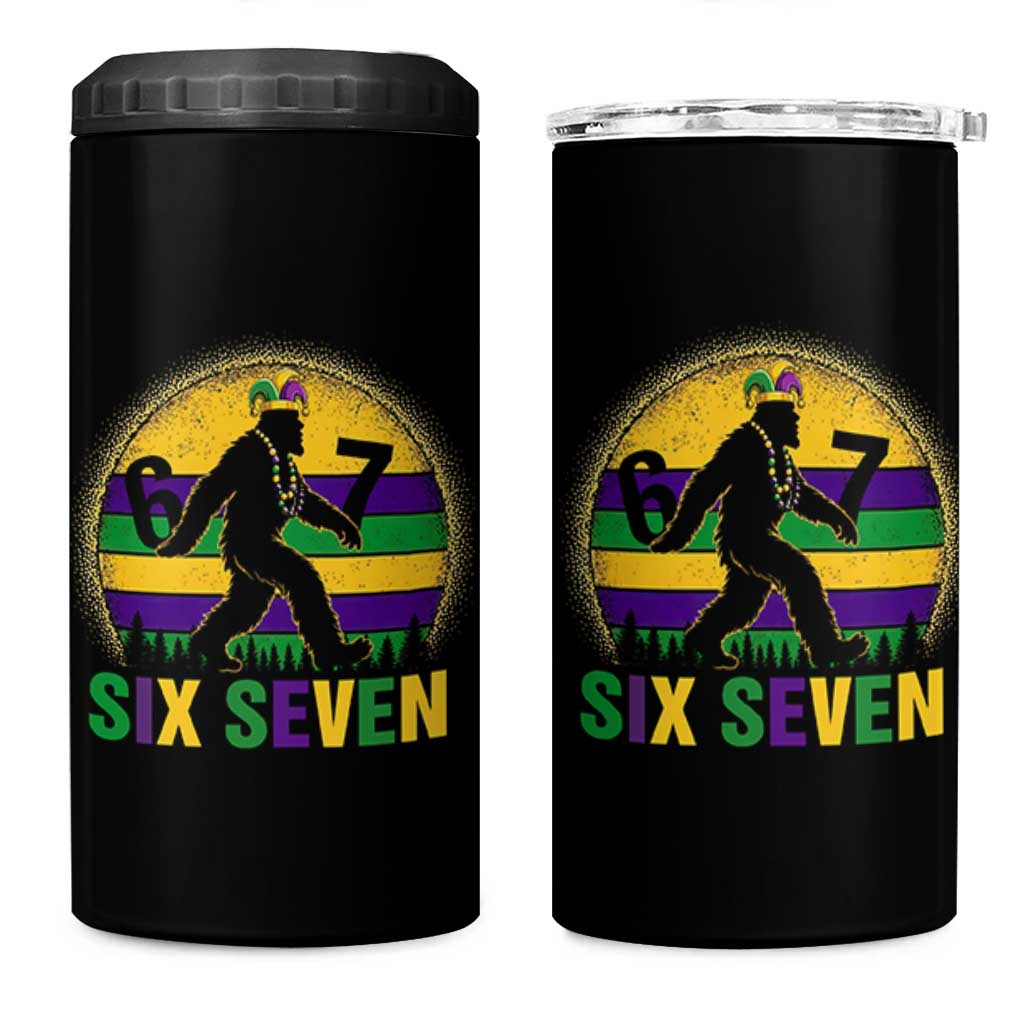 Funny Mardi Gras Bigfoot 4 in 1 Can Cooler Tumbler Six Seven Meme