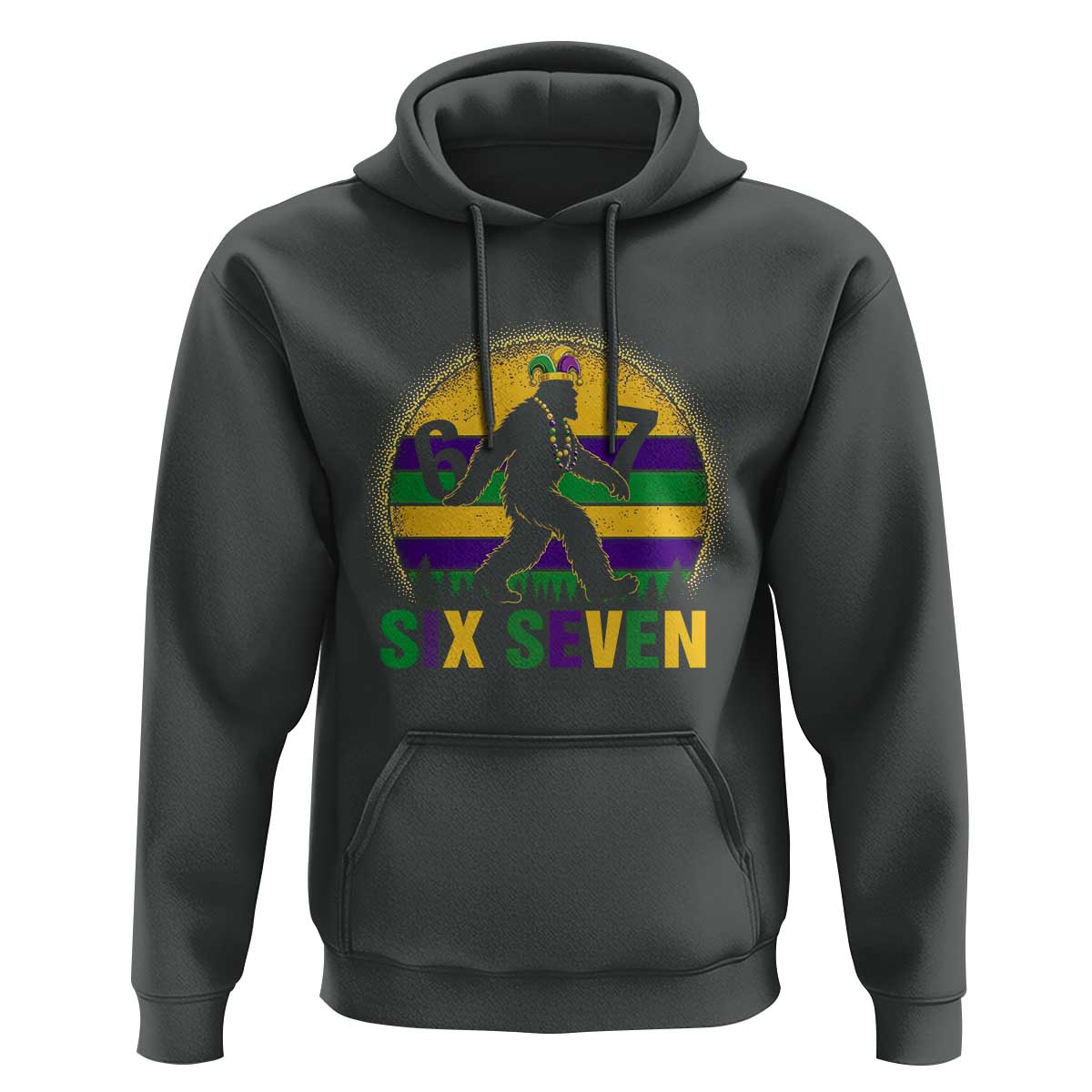 Funny Mardi Gras Bigfoot Hoodie Six Seven Meme