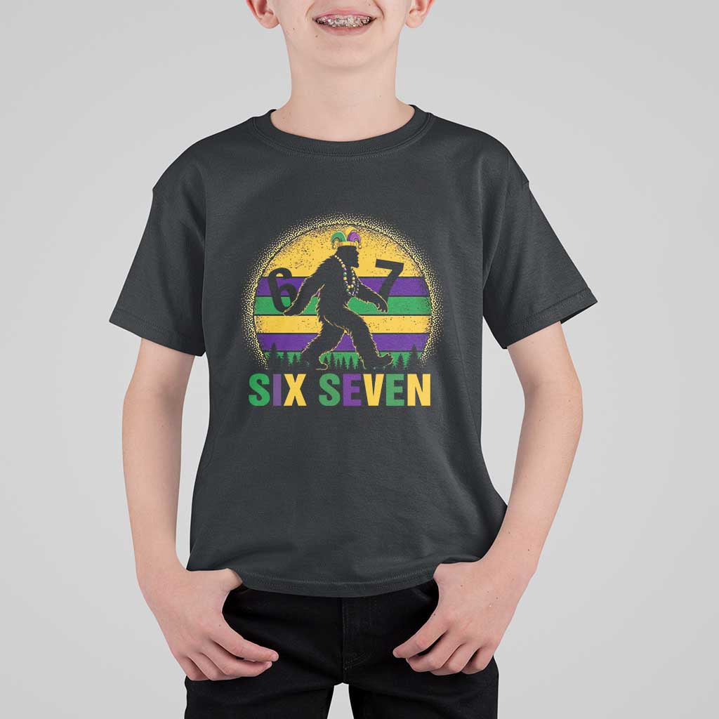 Funny Mardi Gras Bigfoot T Shirt For Kid Six Seven Meme