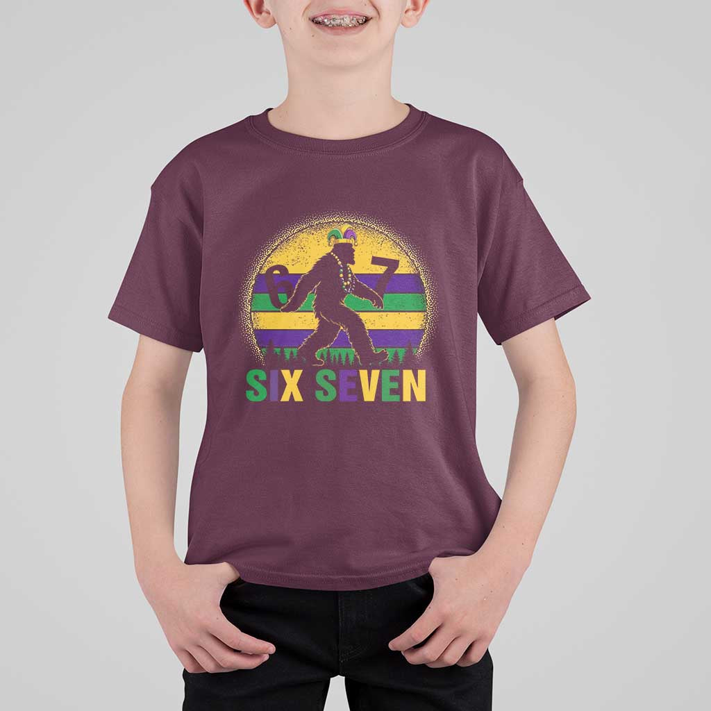 Funny Mardi Gras Bigfoot T Shirt For Kid Six Seven Meme