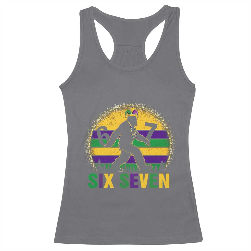 Funny Mardi Gras Bigfoot Racerback Tank Top Six Seven Meme