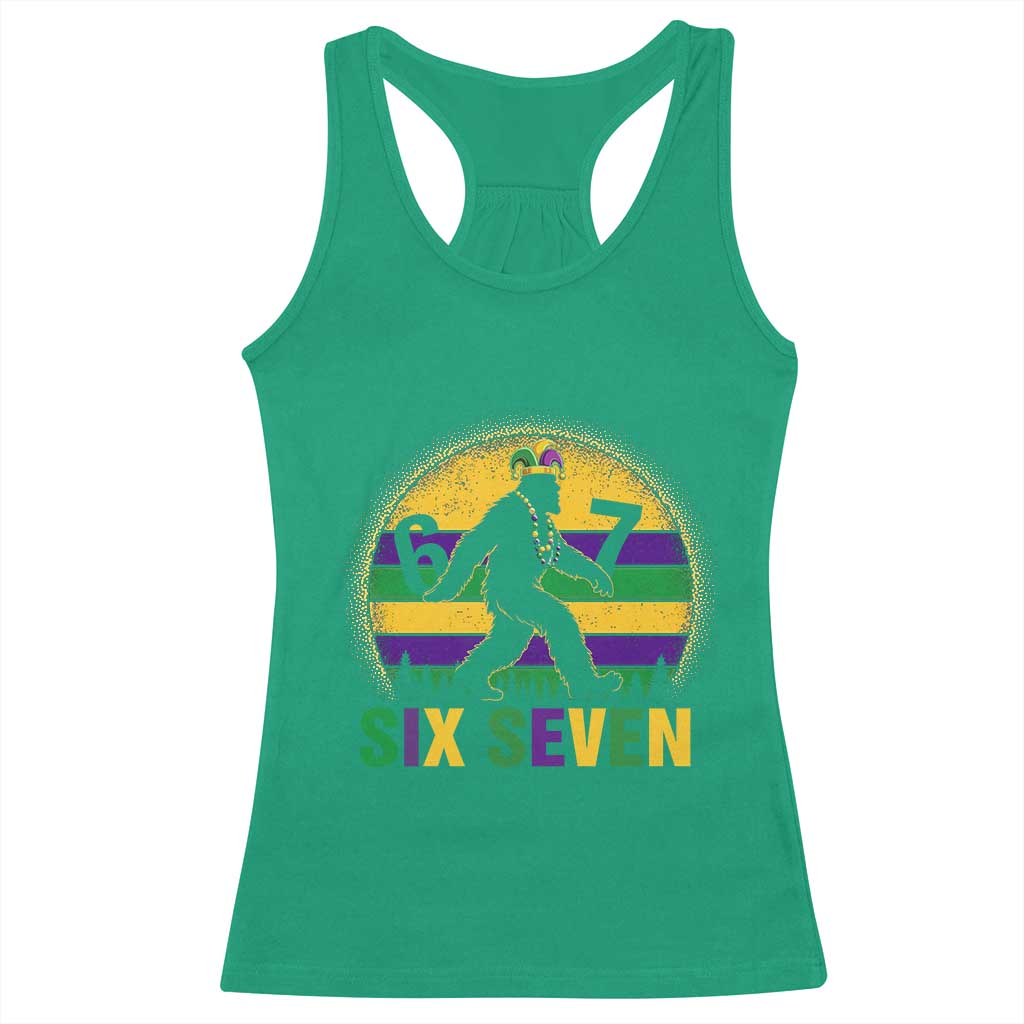 Funny Mardi Gras Bigfoot Racerback Tank Top Six Seven Meme