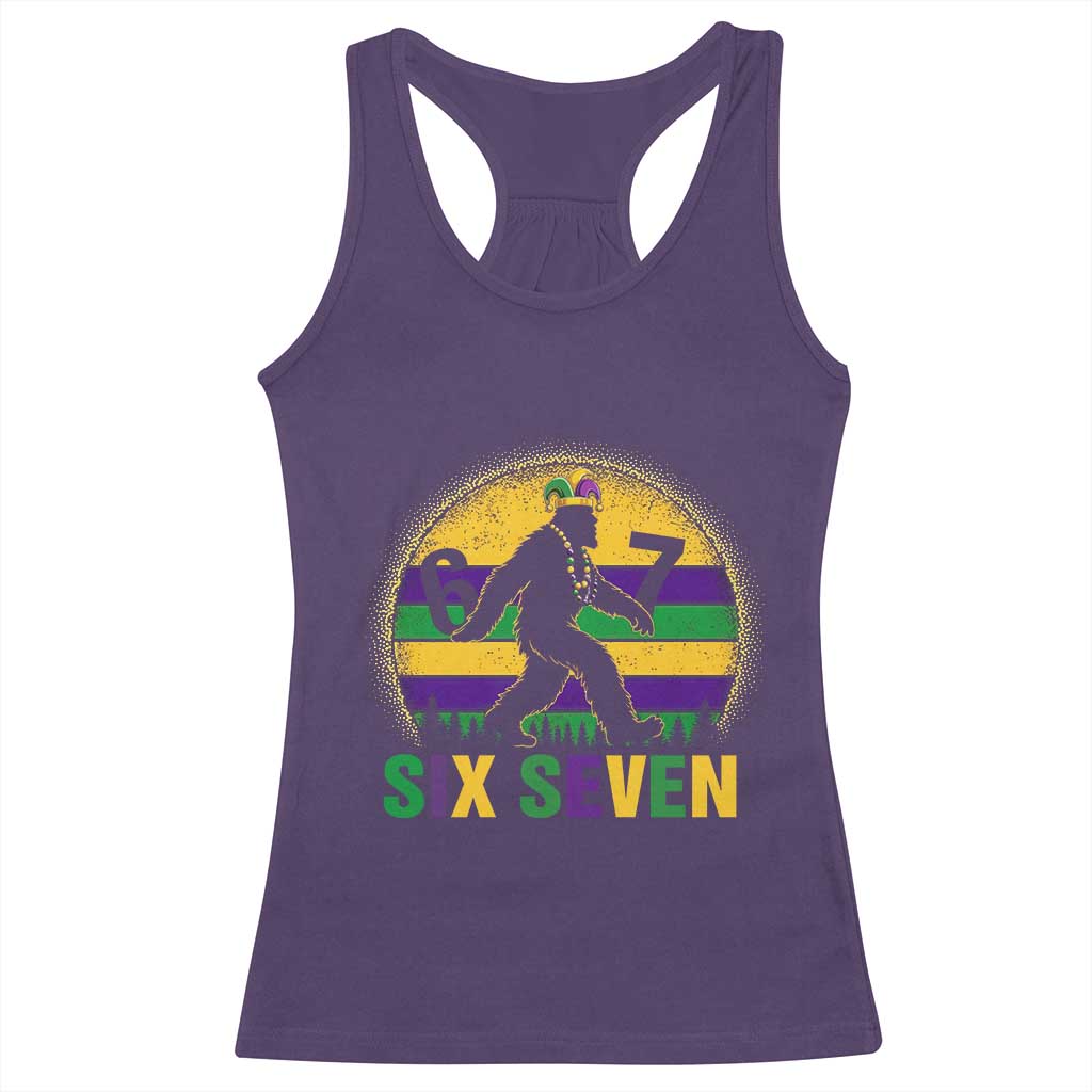 Funny Mardi Gras Bigfoot Racerback Tank Top Six Seven Meme
