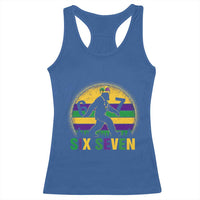 Funny Mardi Gras Bigfoot Racerback Tank Top Six Seven Meme
