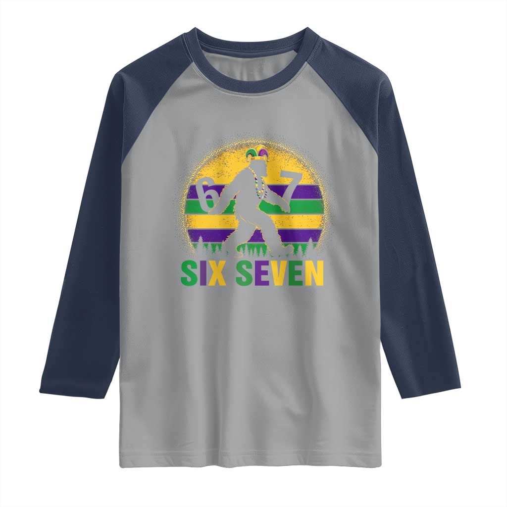 Funny Mardi Gras Bigfoot Raglan Shirt Six Seven Meme