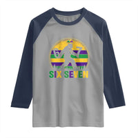 Funny Mardi Gras Bigfoot Raglan Shirt Six Seven Meme