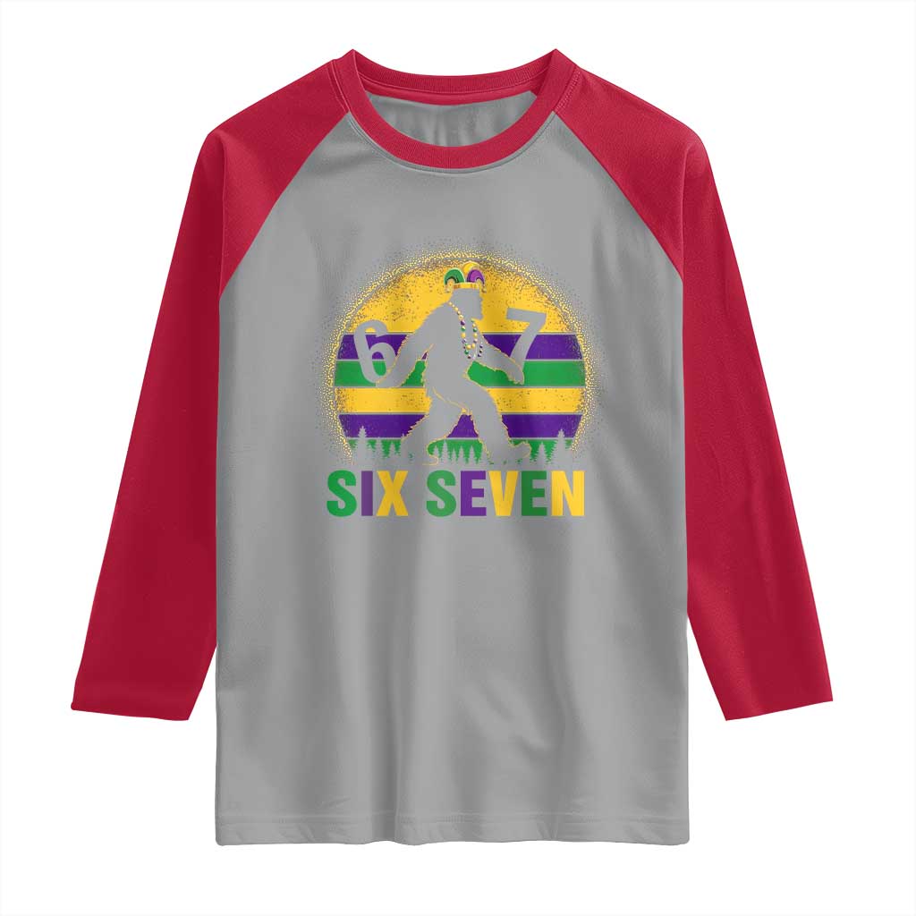Funny Mardi Gras Bigfoot Raglan Shirt Six Seven Meme
