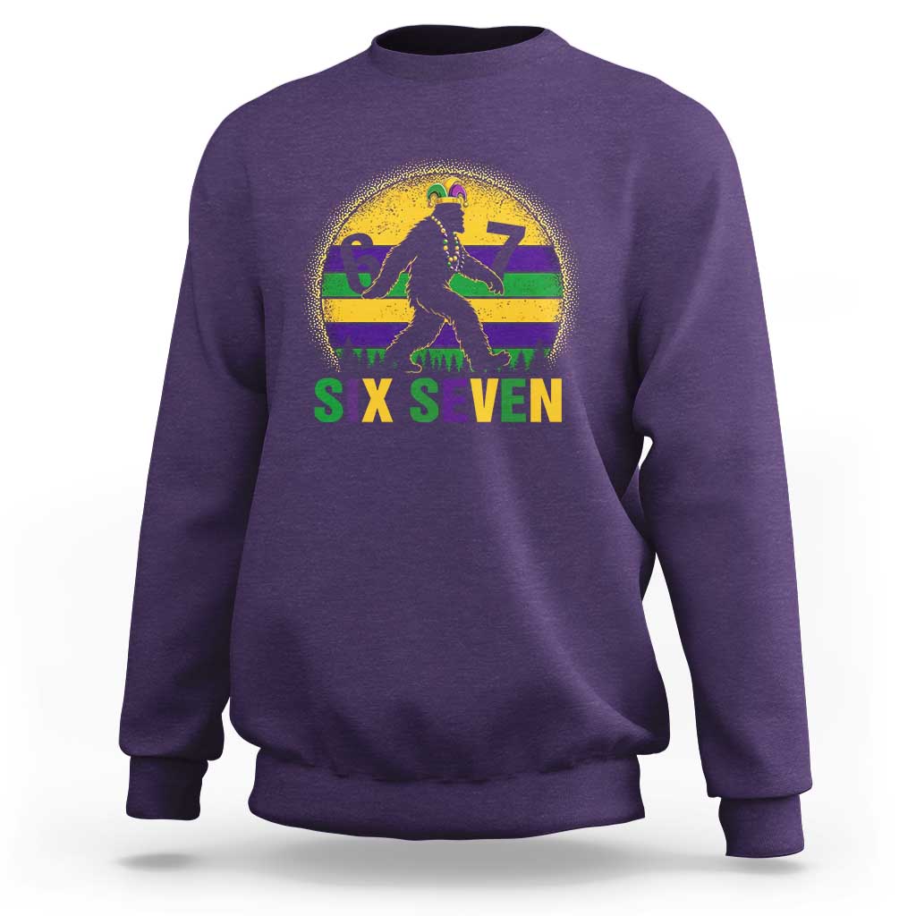 Funny Mardi Gras Bigfoot Sweatshirt Six Seven Meme