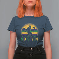 Funny Mardi Gras Bigfoot T Shirt For Women Six Seven Meme