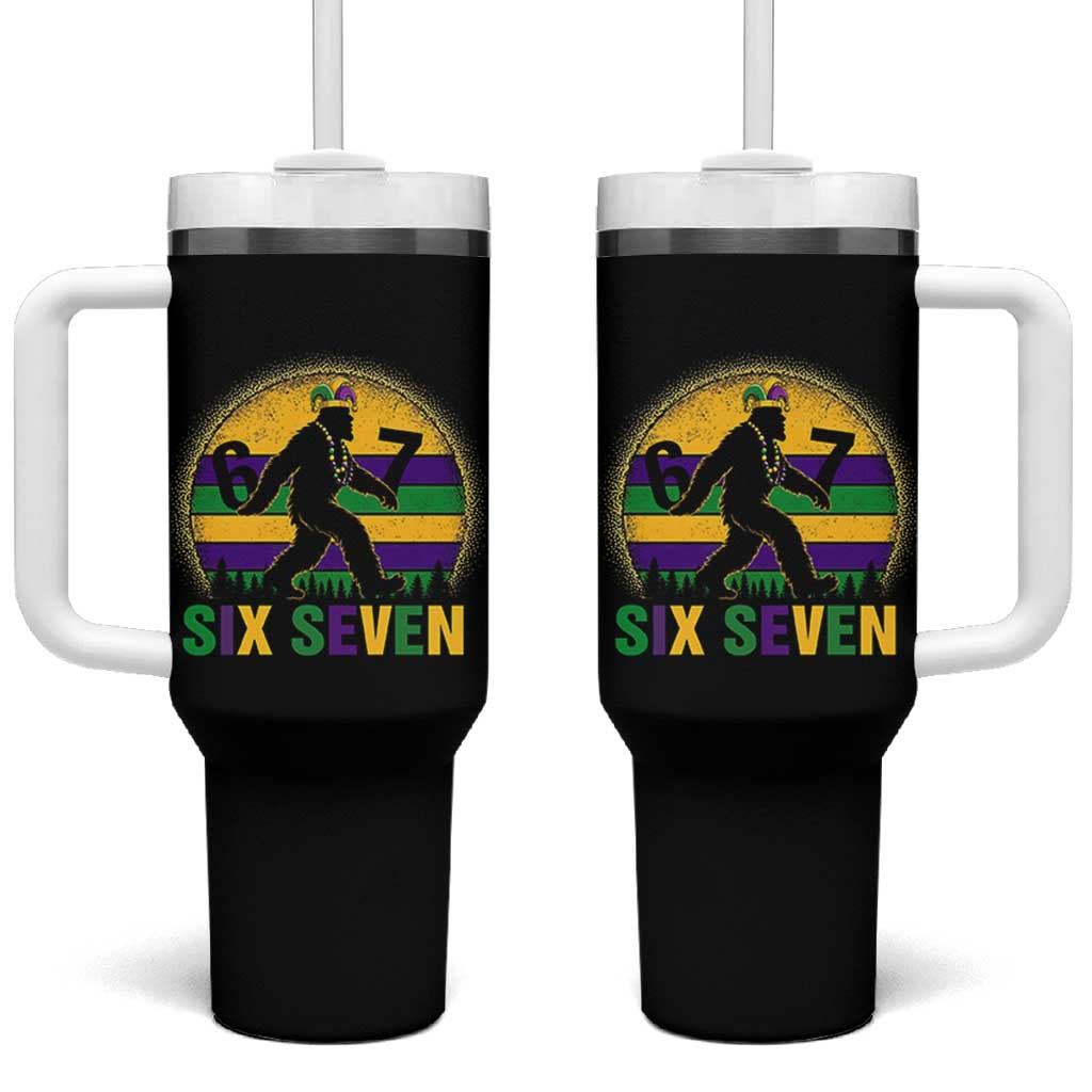 Funny Mardi Gras Bigfoot Tumbler With Handle Six Seven Meme